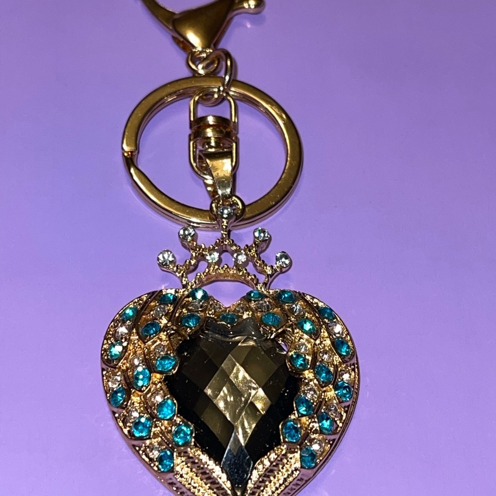 Heart Bag Charm NEW Keychain Jewelry Crown Rhinestones Sparkle Purse Bling - Picture 10 of 15
